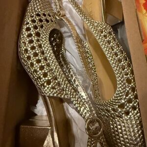 J. Crew Gold Woven Slingback Heels
